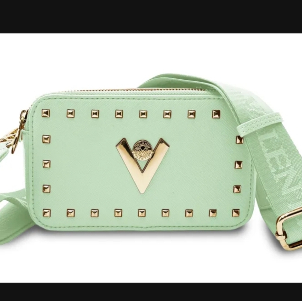 Valentino Orlandi Mint Green Shoulder Bag with Gold Accents